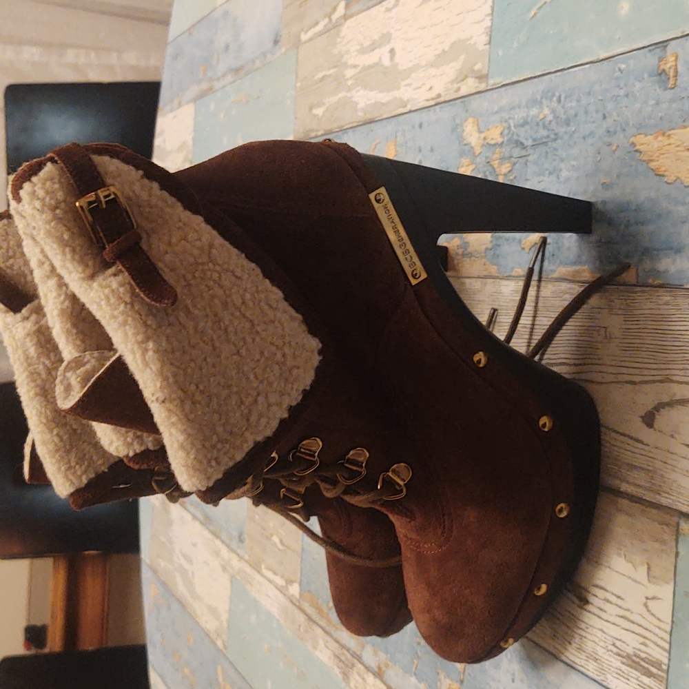 BCBG meli suede shearling ankle booties